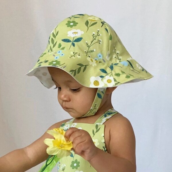 Baby Bucket Hat With Adjustable Chin Strap, Baby & Toddler Sunhat, Handmade Sunhat, Floral Sunhat