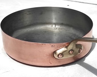 Vintage 9,6 Zoll französischer Kupfertopf Saute Pan| Hergestellt in Frankreich| Zinnfutter| Dicke Kupferwände| 1,5 mm| 3,3 Pfund| Geschenkidee!