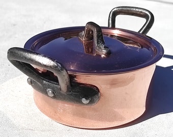 Vintage 5.1inch cobre cocotte stockpot con tapa / hecho en Francia / forro de estaño de menta / utensilios de cocina de cobre francés / 1.8 libras / idea de regalo!