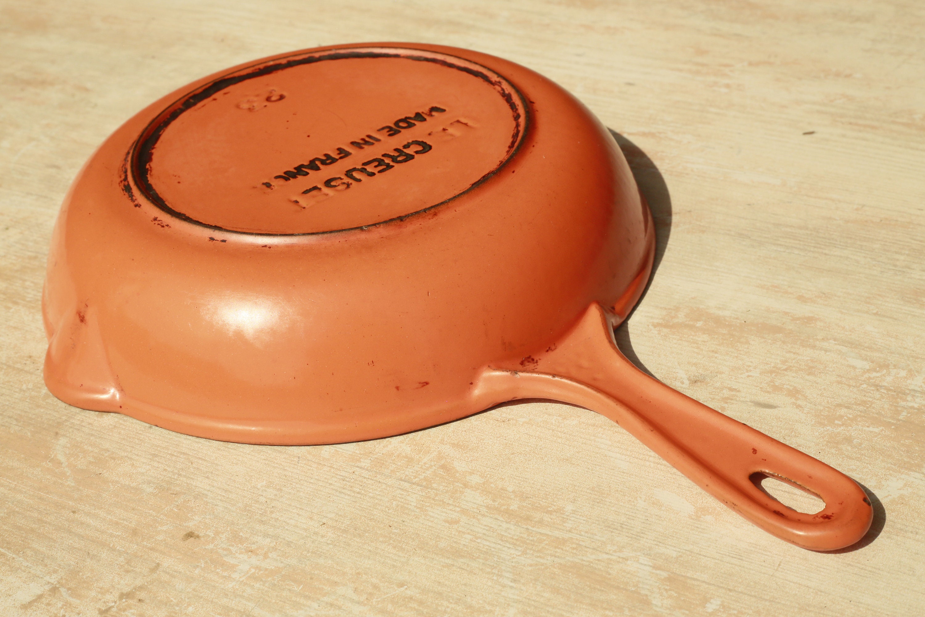 Poêle à Frire en Fonte Vintage 9 1/10, Enduit d'émail, Lecreuset 23 Maker's Mark, Ustensiles de Cuis