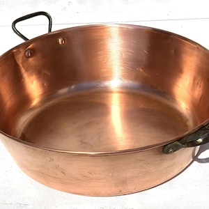 Vintage 14.8inch Copper Jam Pan Sugar Pan| Made in France| Iron Handles| Rounded Rim| 3.3lbs| 9.5qrt(us)| Gift Idea!
