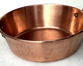 Ollas y sartenes francesas antiguas de cobre, cacerola para mermelada, asas de bronce, 37 cm, 1,5 kg
