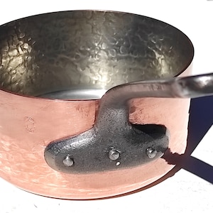 Vintage Hammered Copper Saucepan: French Cuisine Cookware, Tin Lined