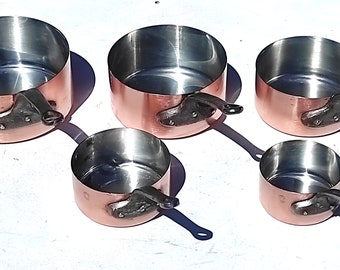 Vintage Kupfer Topf 5er Set| Abgestufte Pfannen| Hergestellt in Frankreich| Minze Zinnfutter| Französisches Kupferkochgeschirr| 6,6 Pfund| Geschenkidee!