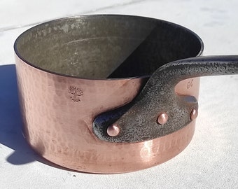 Utensilios de cocina franceses antiguos de cobre, cacerola, Chomette Favor, martillada, 7,3 pulgadas, 2,5 mm