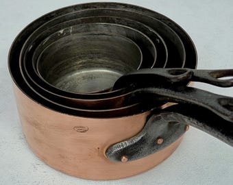 Juego de 5 piezas de utensilios de cocina franceses de cobre vintage, Havard, Francia, martillados, con revestimiento de estaño, 5,2 kg.