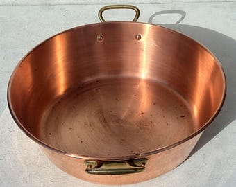 Ollas y sartenes francesas de cobre vintage, cacerola para mermelada, asas de bronce, 37 cm, 8,5 cuartos de galón (EE. UU.)