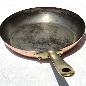 Vintage 8.7inch Round Copper Fish Pan Frying Pan| E Dehillerin Paris| Made in France| Tin Lining| French Copper Cookware| 2.6lbs| Gift Idea