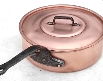 Vintage 11,6 Zoll Kupfer Saute Kasserolle mit Deckel| | Hergestellt in Frankreich| Zinnfutter| Französisches Kupferkochgeschirr| 3,5 mm| 5kg/ 11lbs| Geschenkidee!