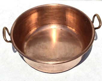 Vintage French Copper Jam Pan, Made in France, Bronze handles, 15.9inch, 9lbs