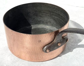 Vintage French Copper Saucepan, Matfer, Hammered, 10.4inch, 8.6lbs, 2mm