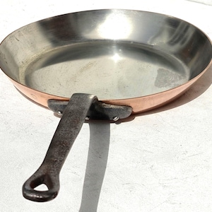 Batterie de cuisine en cuivre vintage, poêle à frire, fabriquée en France, doublée d'étain, 12,6 pouces, 6 lb