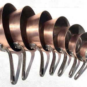Vintage French Copper Cookware Set, 7 Tin-Lined Splayed Pots, Serie Speciale Villedieu