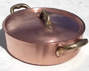 Pentola in rame francese vintage Cocotte con coperchio/ Prodotto in Francia/ Manici in bronzo/ Pentole in rame francese/ 2 libbre/ 6,5 pollici/ Idea regalo!