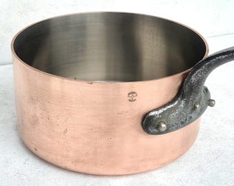 Vintage Copper Pans, Chomette Favor, Stainless Steel Lining, 11.4inch, 3.5mm, 14.3lbs