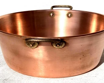 Cacerola francesa antigua de cobre para mermelada, con asas de bronce, 38 cm, 1,8 kg.