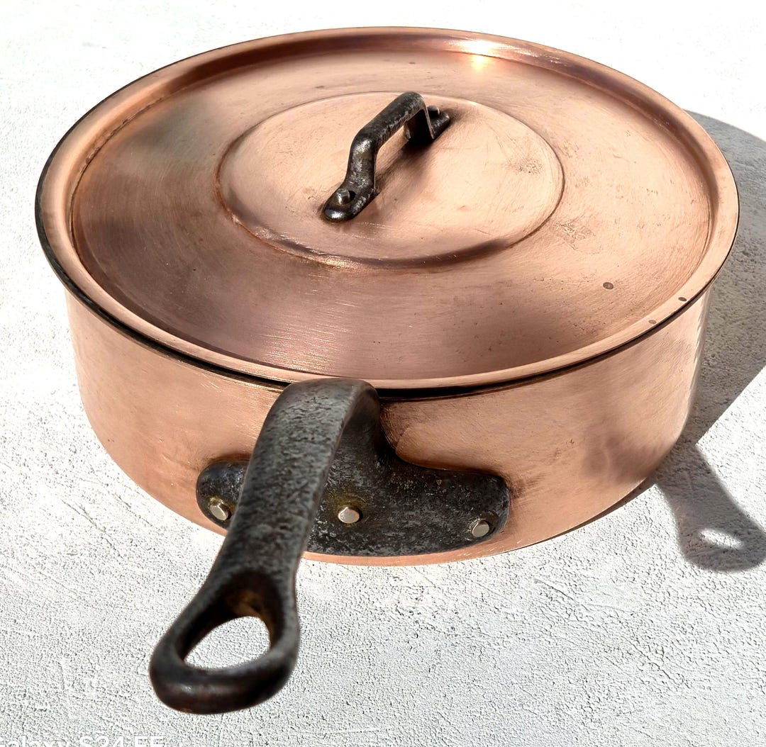 Vintage French Copper Cookware, Saute Pan With Lid, Hammered, 9.3inch ...