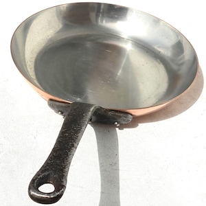 Sartén de cobre vintage, fabricada en Francia, con revestimiento de estaño, 26,4 cm (10,4 pulgadas), 2 kg (4,4 libras).