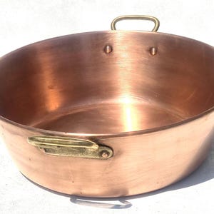 Vintage französischer Kupfer-Marmeladentopf, hergestellt in Frankreich, Bronzegriffe, 37 cm, 1,5 kg