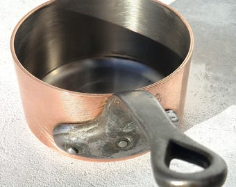 Ollas y sartenes francesas de cobre vintage, cacerola Villedieu, revestimiento de acero inoxidable, 4,9 pulgadas, 2 mm