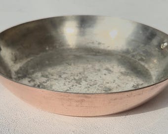 Sartén de cobre francesa vintage, con revestimiento de estaño, 6,3 pulgadas.