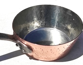 Sartén francesa vintage de cobre, martillada, de hojalata color menta, 5,3 pulgadas.