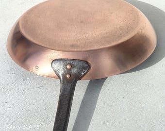 Sartén francesa antigua de cobre, Villedieu, con revestimiento de estaño, 30 cm, 2 kg.