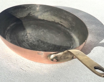 Sartén ovalada de cobre francesa vintage, con revestimiento de estaño, 26,4 cm (10,4 pulgadas)