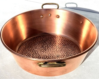 Ollas y sartenes francesas de cobre vintage, cacerola para mermelada, asas de bronce, 37 cm, 9,5 cuartos (EE. UU.)