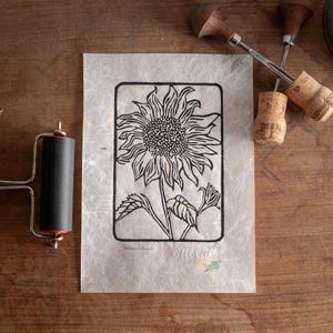 Linoldruck "Sonnenblume", Blume, sunflower, kreatives Geschenk, Original Linol Kunst, Naturpapier, Blumenwiese, bunte Blume, Sommer