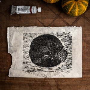 Linoldruck "der Fuchs", Tier, kreatives Geschenk, Original Linol Kunst, Naturpapier, Wald