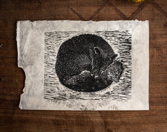 Linoldruck "der Fuchs", Tier, kreatives Geschenk, Original Linol Kunst, Naturpapier, Wald
