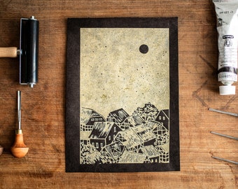 Linolschnitt Landschaft Etsy