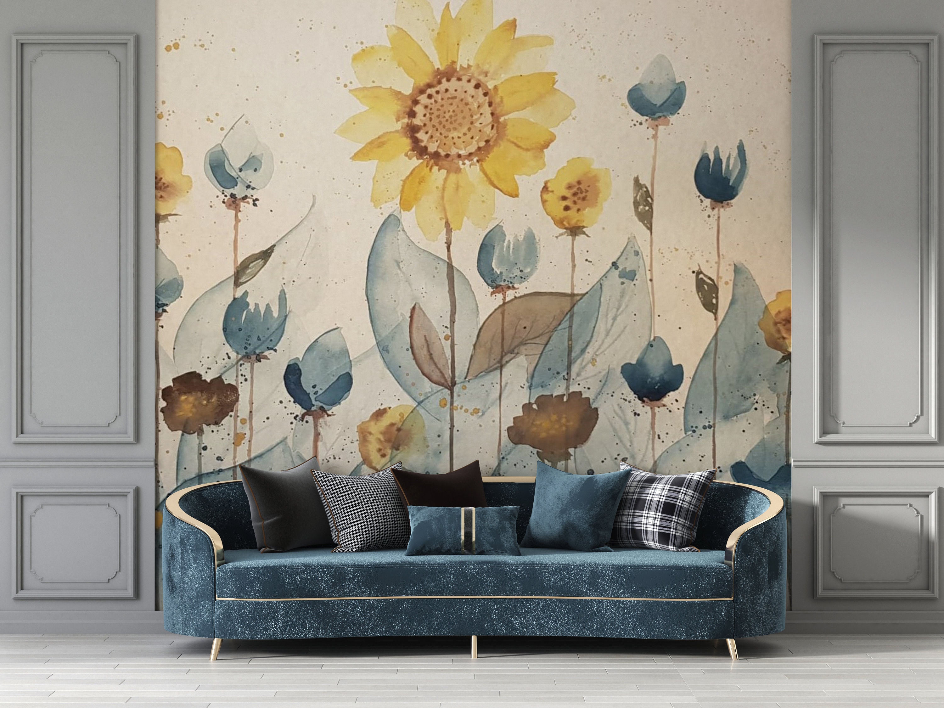 Sunflower art wall mural wallpaper Etsy