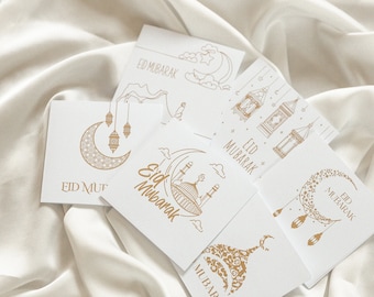 Cartes Eid en feuille d'or, design islamique moderne, paquet de 6