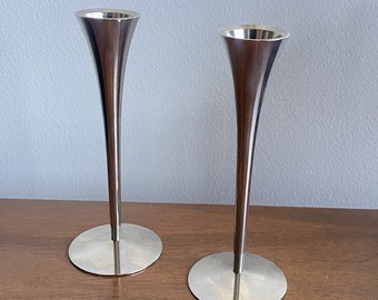 VINTAGE 6" Inch Solingen Germany Silver Candlestick Holders PAIR 2 Atomic MCM