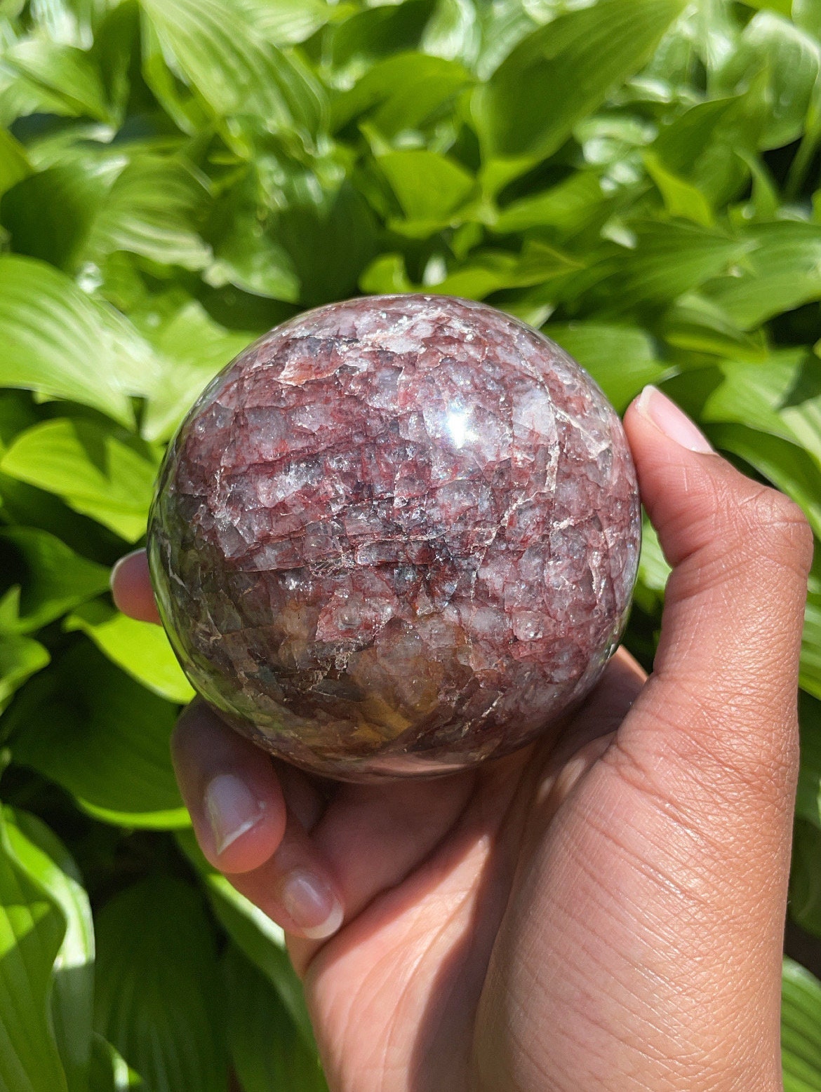 Fire Quartz Sphere W/ Rainbow Inclusions | Hematoid Quartz | Large