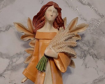 Large Autumn Harvest Angel, Garden Angel sculpture Crafted From polyresin, Primitive Farmhouse Angel, Polyresin Harvest Angel Statue,