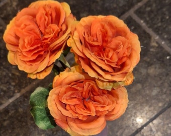 Real Touch Orange English Rose, Luxury Quality Artificial Flower | Wedding/Home Decoration | Gift Décor | Floral Faux
