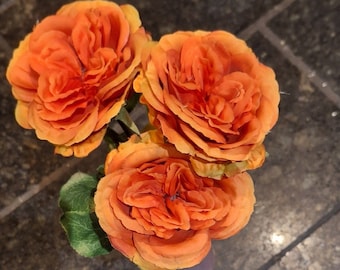 Real Touch Orange English Rose, Luxury Quality Artificial Flower | Wedding/Home Decoration | Gift Décor | Floral Faux