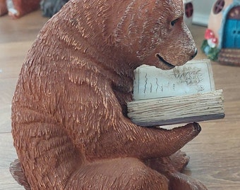 Solar Paneled Garden Ornament, Light up cute Bear, Bear reading a book