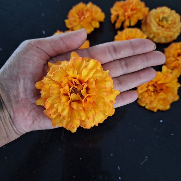10 Artificial Marigold Flower Heads, For Jewellery, Mehndi Home Décor, Arts and Crafts