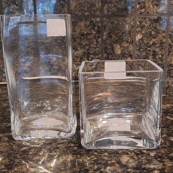 Clear Tank Glass Vase, Clear Cubed Glass Vase, Handblown Tank Vase,