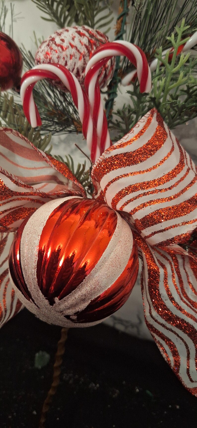 Christmas Candy Cane Green Pine Spray, Candy Cane Christmas Tree