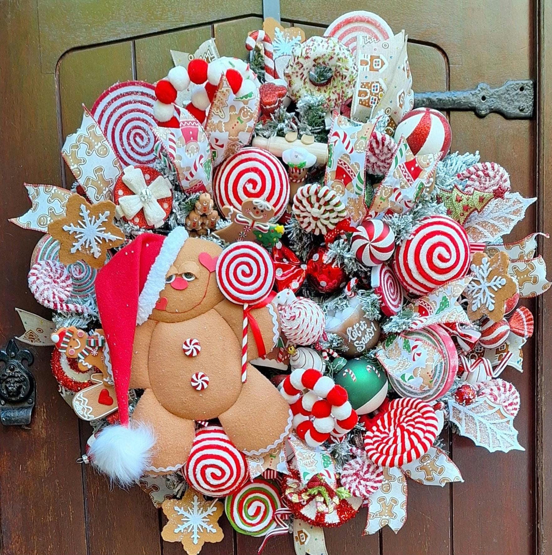 Candy Cane Lane Gingerbread Man Christmas Wreath - Etsy