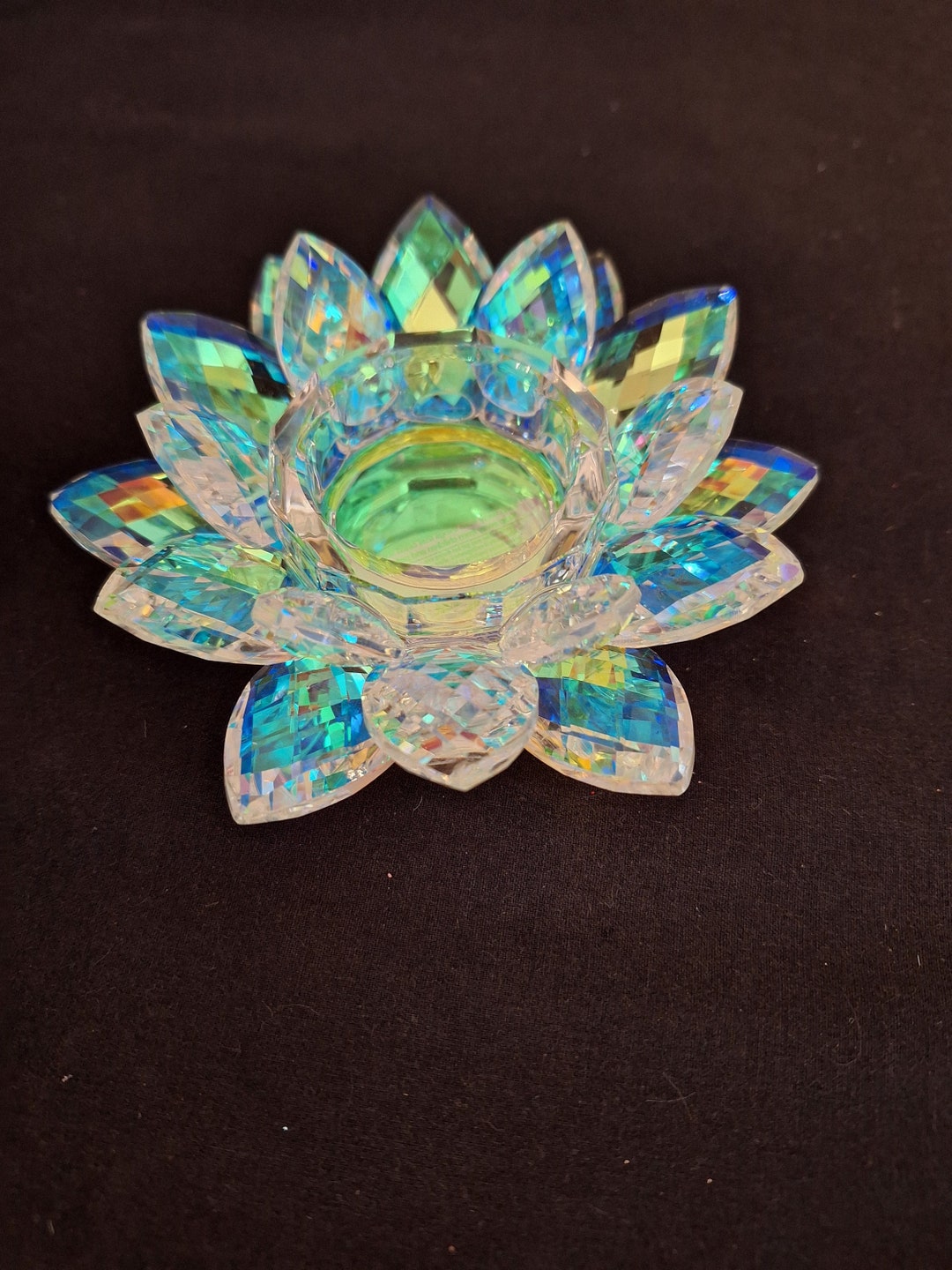 Crystal Glass Holographic Lotus Flower Tealight Holder Etsy