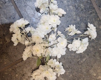 Luxury Artificial White Cherry Blossom Spray Branch, Faux Flower