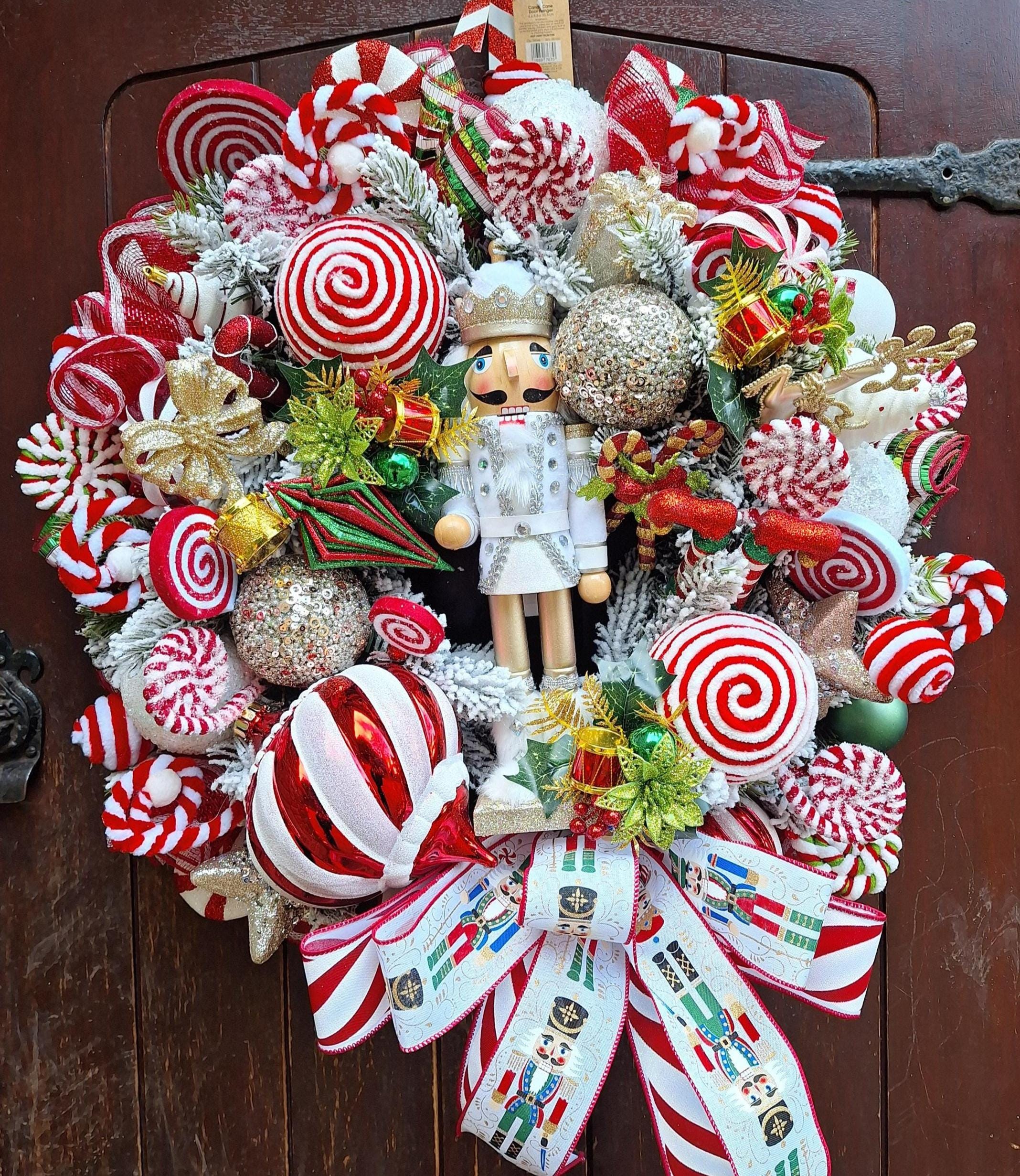 Candy Cane Lane Nutcracker Wreath: Large Christmas Door Decor - Etsy