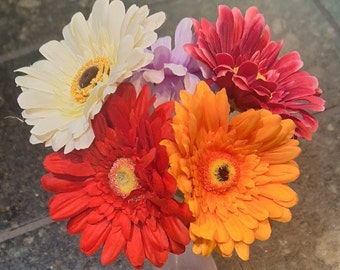 Artificial Gerbera Flower Heads, Faux Gerbera Flowers, Fake Gerbera, Short Stem Gerbera, Daisy Flowers