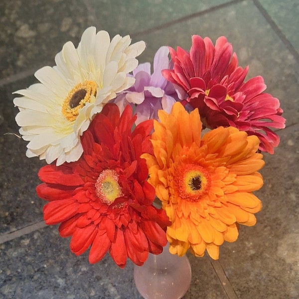Artificial Gerbera Flower Heads, Faux Gerbera Flowers, Fake Gerbera, Short Stem Gerbera, Daisy Flowers